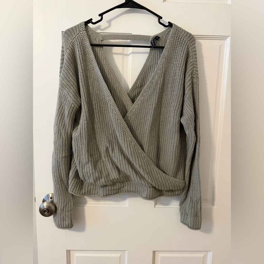 moon & madison V-Neck Wrap Sweater - Tan